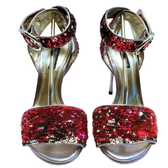 💄Red & Silver Sequin Heels - Picture 2 of 16